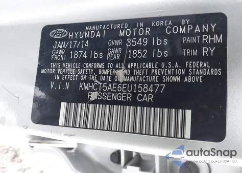 2014 Hyundai Accent Gs z USA, uszkodzony, nr VIN KMHCT5AE6EU158477